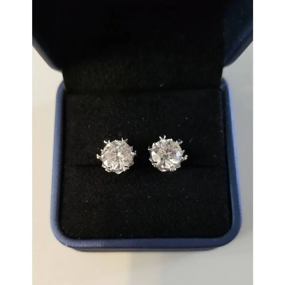 CERTIFIED 4 Ct. Round Genuine Moissanite Heart Prong Stud Earrings~18K/925SS
